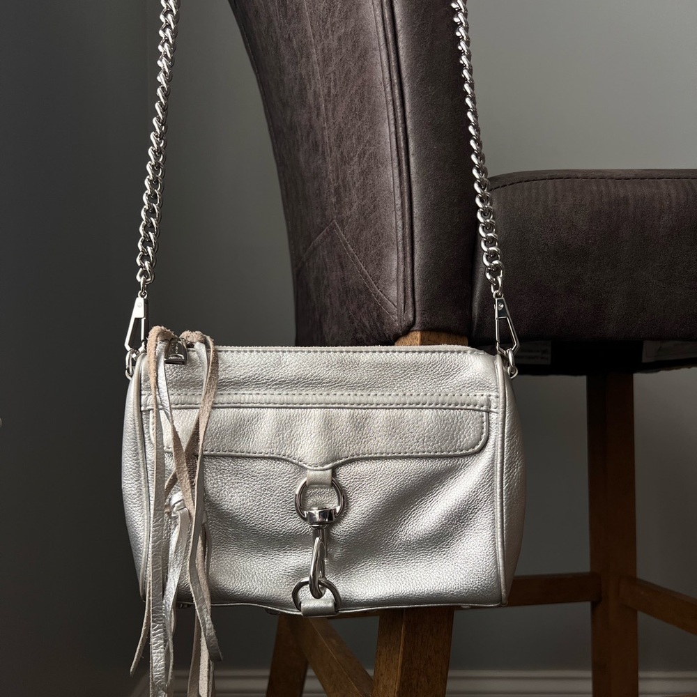 Rebecca Minkoff Mini MAC Metallic Silver Leather Crossbody Bag - Picture 2 of 9